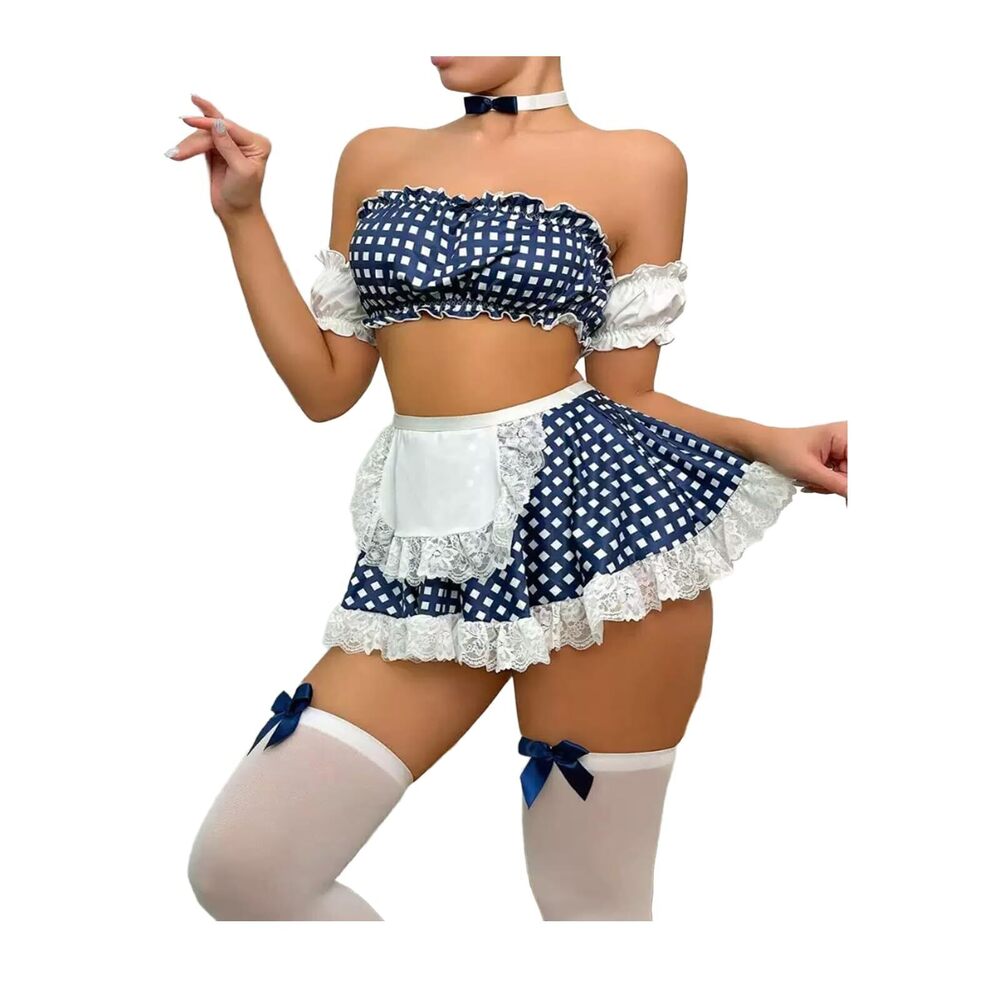 8421 Sexy Lingerie Sexy Schoolgirl Costume Lingerie Set Contrast Lace Maid